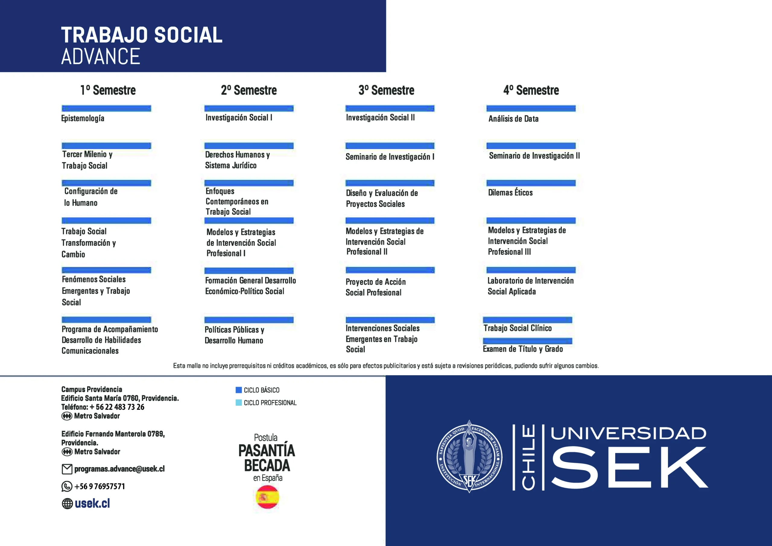trabajo social advance 4 semestres de universidad sek